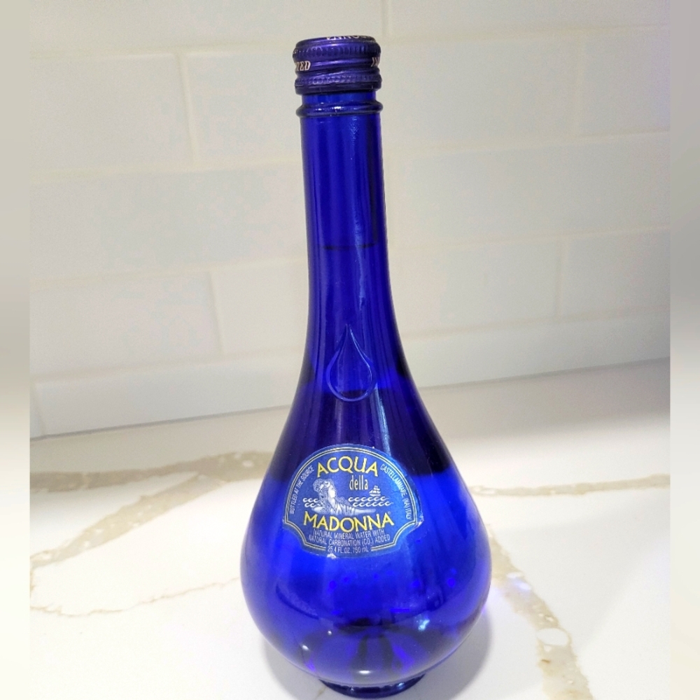 Acqua della Madonna Cobalt Blue Glass Bottle 10 1/2"